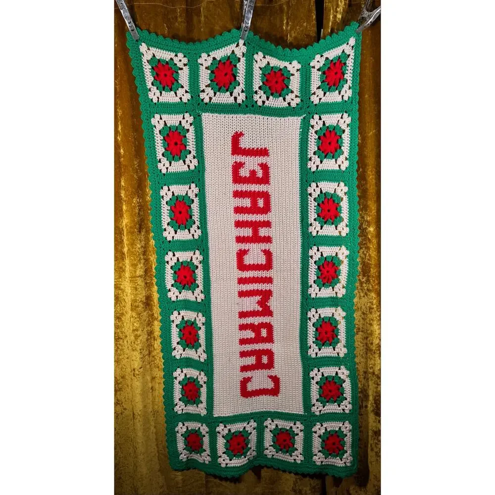 Handmade Crochet CARMICHAEL Name Blanket Christmas Runner 3D Rose Vintage 30x67